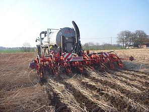 Abb. 1: Gülleausbringung im Strip-Till-Verfahren im abgefrorenen Zwischenfruchtbestand